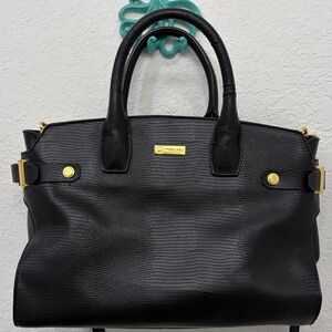 Mangano Black Textured Leather purse handbag with Gold Accents